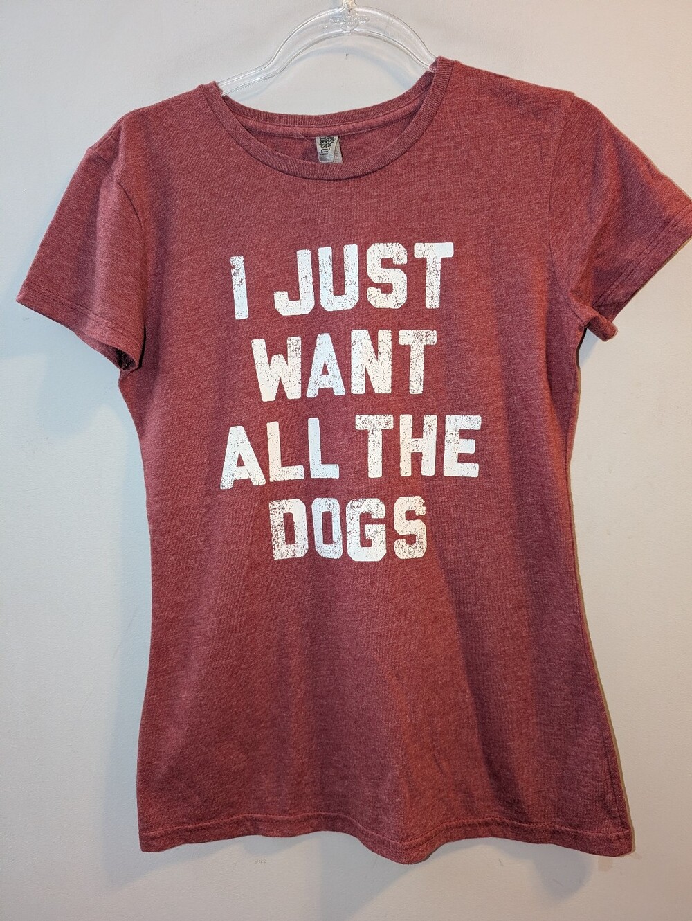 🐕 "I Just Want All The Dogs" Tee Heathered Maroon Dog Lover Shirt Ladies Small